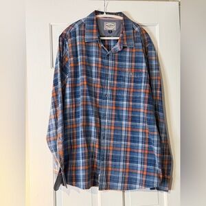 Flag & Anthem Men’s XL Plaid Flannel Shirt Blue Orange Cotton Button-Up